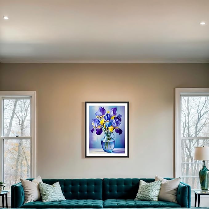 PINFFSHU Flowers Diamond Art Kits for Adults, Stunning Iris Bouquet in Glass Vase Diamond Painting Kits with Full Drill,5D Diamond Painting DIY Gem Art and Crafts for Home Wall Decor Gifts12x16 inch