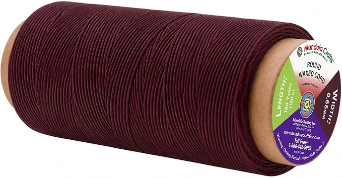 Mandala Crafts 100M 0.65mm Burgundy Round Waxed Thread for Leather Sewing