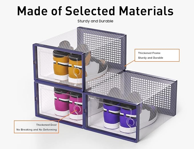 Kuject X-Large Shoe Storage Boxes 12 Pack, Clear Stackable Shoe Organizer