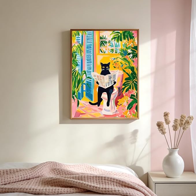 Dorwendis Black Cat Diamond Art Kits for Adults, Cat on Toilet Read Newspaper Diamond Painting Kits for Beginners, 5D DIY Round Full Drill Diamonds Art Craft for Home Decor 12x16 inch