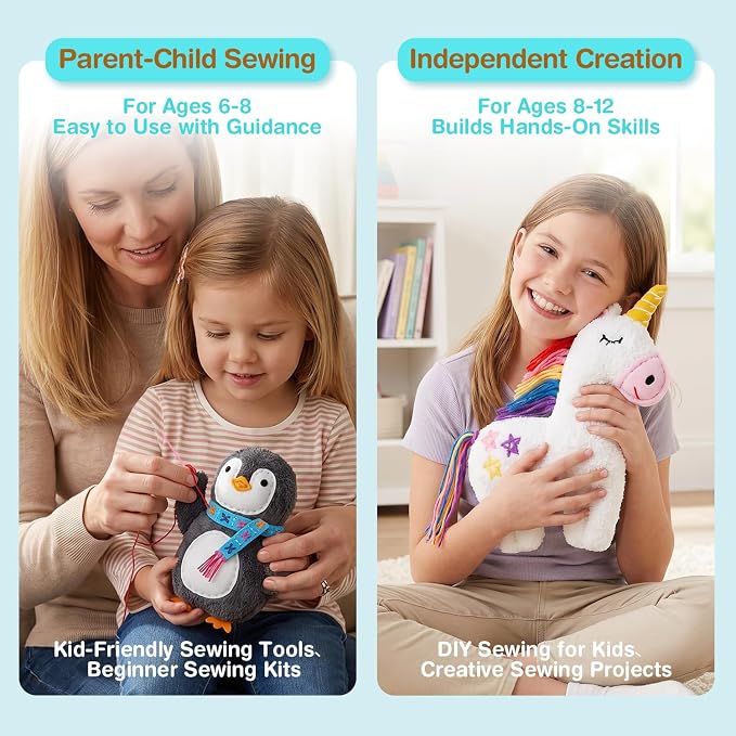 Avenir My First Sewing Kit for Kids 6-8, Sloth Stuffed Animal Craft Set