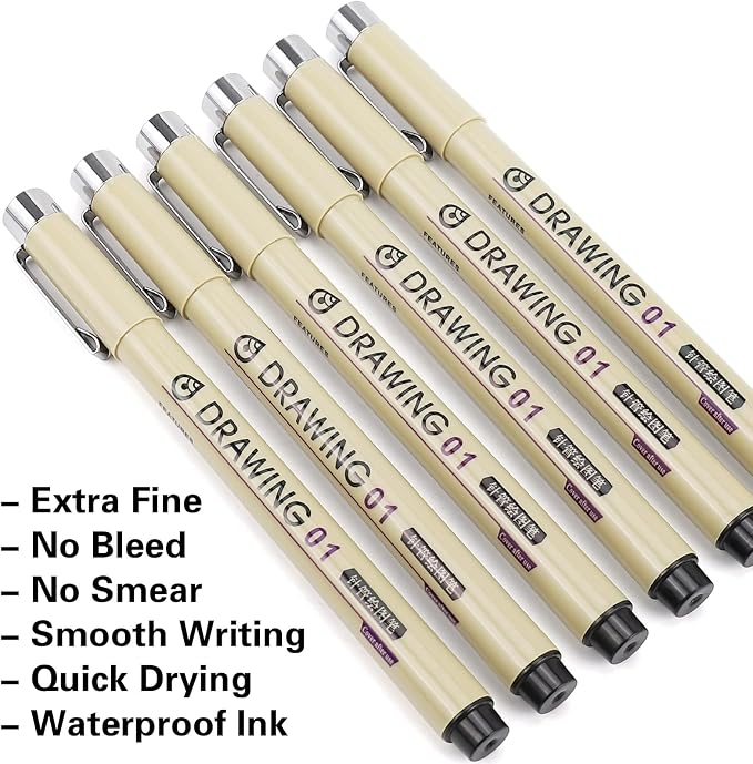 Muchcute Extra Fine Point Writing Pens,6 Black 0.25mm Smooth No Bleed Bible | Ultra Thin Annotation Pen Journaling Bible Study Supplies, Waterproof 01 Micro Line Tip Fineliner Gel Felt Ink Markers Stuff