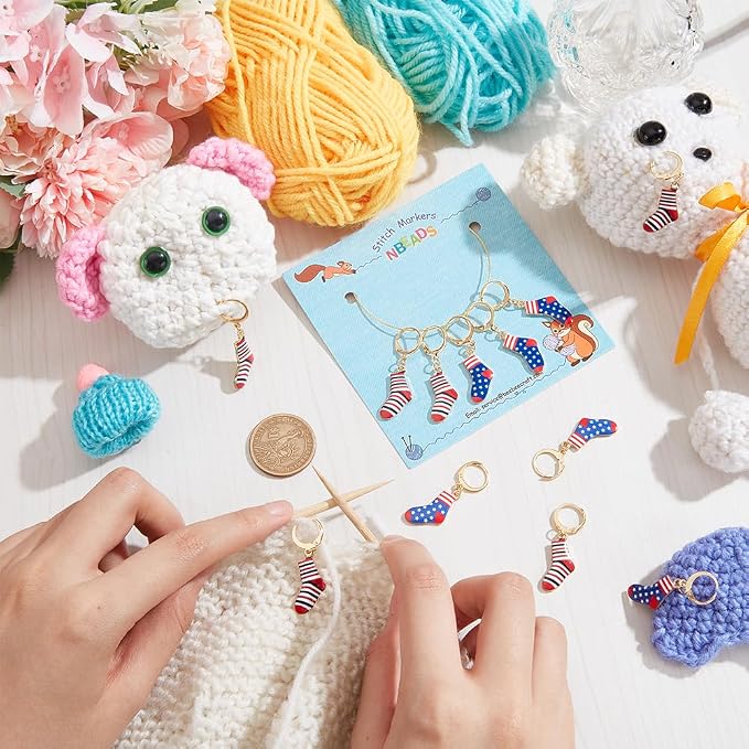 NBEADS 12 Pcs Socks Stitch Markers, Enamel Alloy Crochet Stitch Marker Charms Removable Locking Stitch Marker for Knitting Weaving Sewing Accessories Quilting Handmade Jewelry