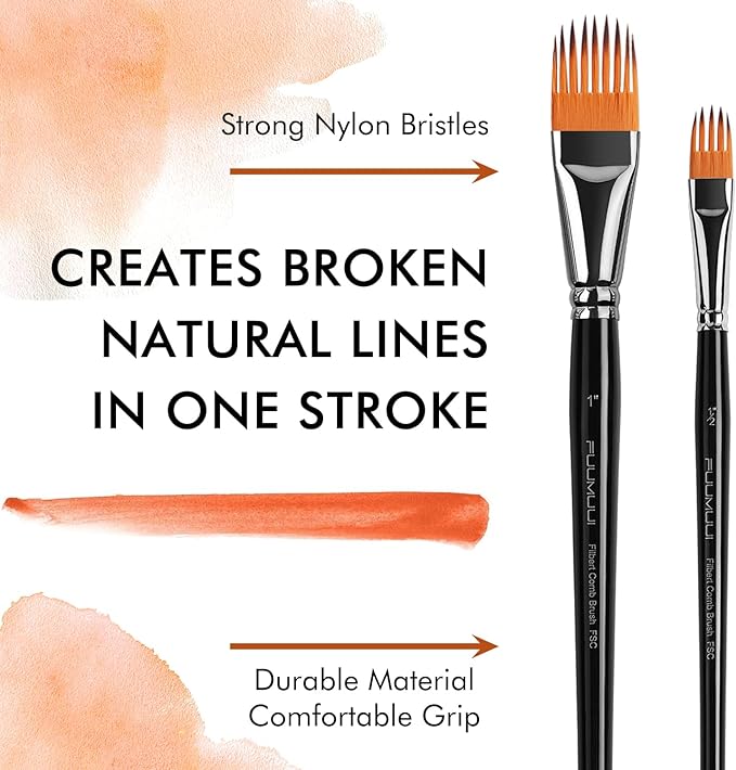 Fuumuui 5-PC Grainer Brush Set for Wood Grain, Fur & Grass Textures Professional Filbert Paint Brush Comb for Acrylic, Watercolor, Oil Painting Artist & Beginner Friendly