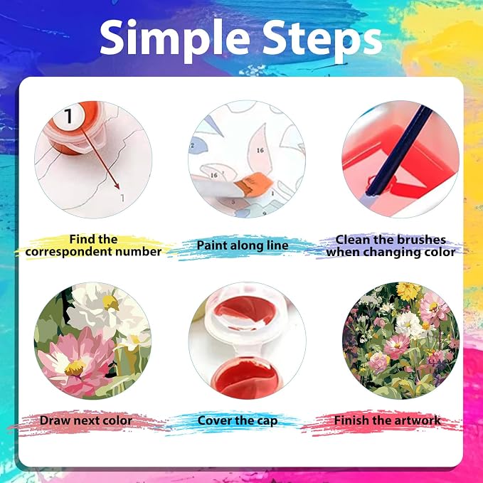 xcemhil Flowers Paint by Numbers Kit for Adults Beginner, Flowers Paint by Numbers for Adult, Acrylic Paint by Number Kits Suitable for Home Wall Art Decor Gifts 16x20 Inch