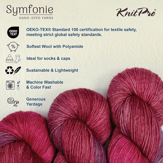 KnitPro Symfonie Fingering Weight Merino Wool Yarn 100g, Autumn Rose