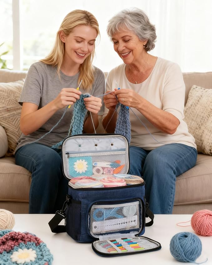Aeelike Crochet Kit for Beginners Adults, Complete Yarn Kit, Navy | 87 PCS Crochet Kits for Beginners All-inclusive Crochet Set with Yarns Hooks Step-By-Step Instruction Storage Bag, Ideal Gift