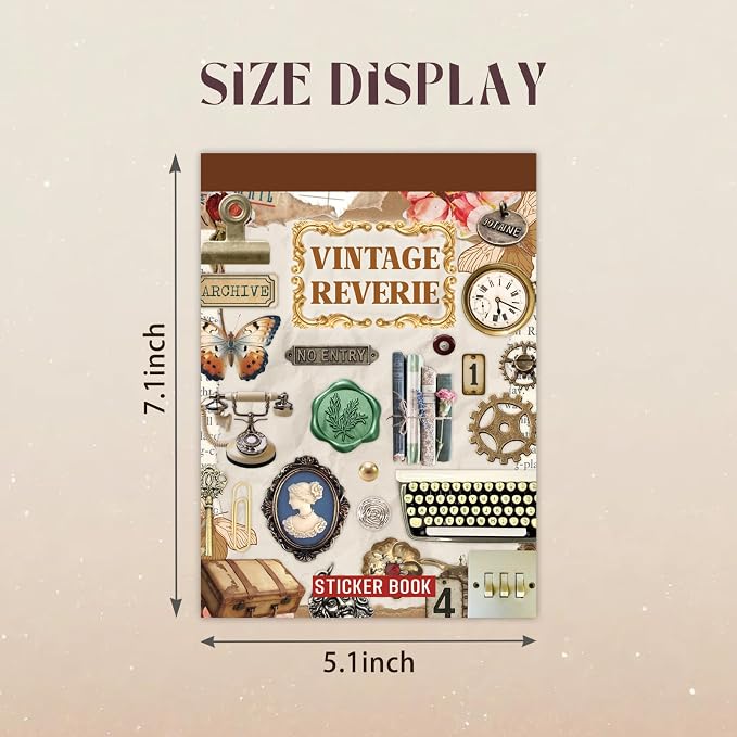 PRSTINCOL Vintage Sticker Book with 30 Pages and 300+ Aesthetic Stickers for Scrapbooking Supplies and Retro Bullet Journal