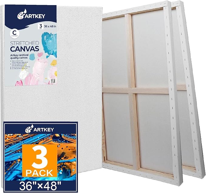 Large Canvases for Painting 36x48 Inch 3-Pack, 12.3 oz Triple Primed Acid-Free 100% Cotton Stretched Canvas, Blank Large Canvas for Oil Paint Acrylics Pouring & Wet Art Media