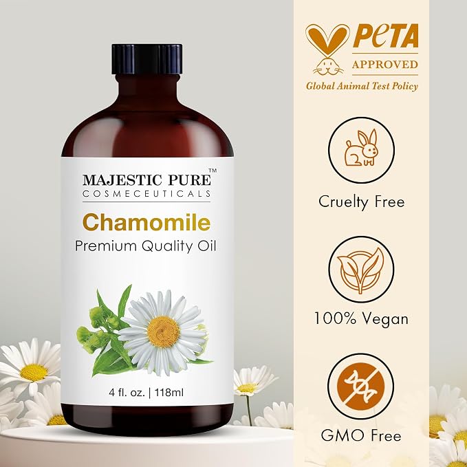 Majestic Pure Essential Oil with Glass Dropper - 100% Pure and Natural - Essential Oils for Diffuser, Aromatherapy, Soap and Candle Making, Chamomile Essential Oil, Chamomile Oil, 4 Fl Oz (Pack of 2)