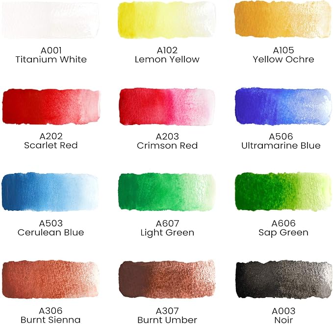 ARTEZA Watercolor Paint Set, 12 Colors, 12 ml / 0.4 fl oz, Highly Pigmented