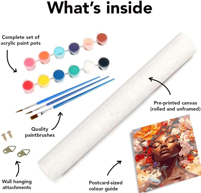 Clendo DIY African Woman Paint by Numbers for Adults Canvas, Flowers and Girl Paint by Number Kits on Canvas - Oil Painting Kits Arts and Crafts for Home Decor 16x20 inch(Without Frame)