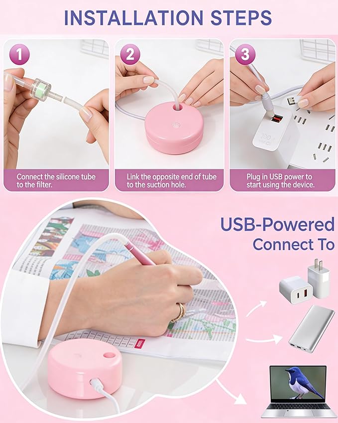 Electric Diamond Painting Pen Vacuum Drill Tool Kit, Diamond Art Pens No Wax Needed with Accessories, Storage Case, Dot Painter Vacuum Pen for Diamond Painting Art Electric Pen for Adults (Purple)