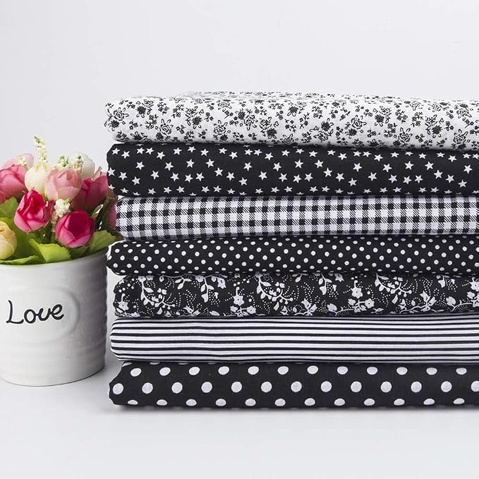 Cotton Fabric DIY Making Supplies Quilting Patchwork Fabric Fat Quarter Bundles DIY for Quilting Cotton Patchwork Cushions (Black, 20" x 40")