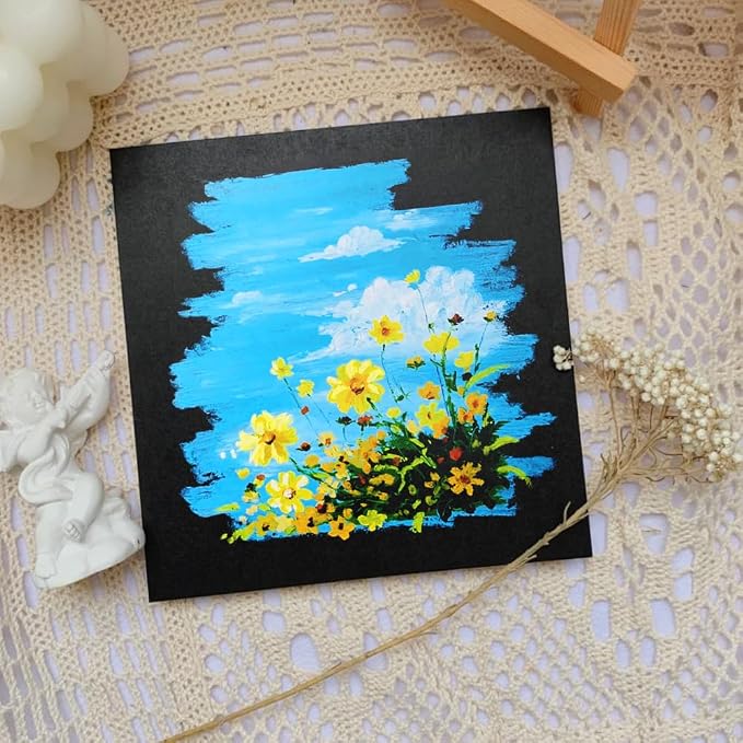 1Pc 4.9x4.9 Tearable Square 180gsm Portable Sketch Paper Pad Journal (30 Sheets) Travel Size for Calligrapher Watercolour Sketch Book Notebook Black Paper
