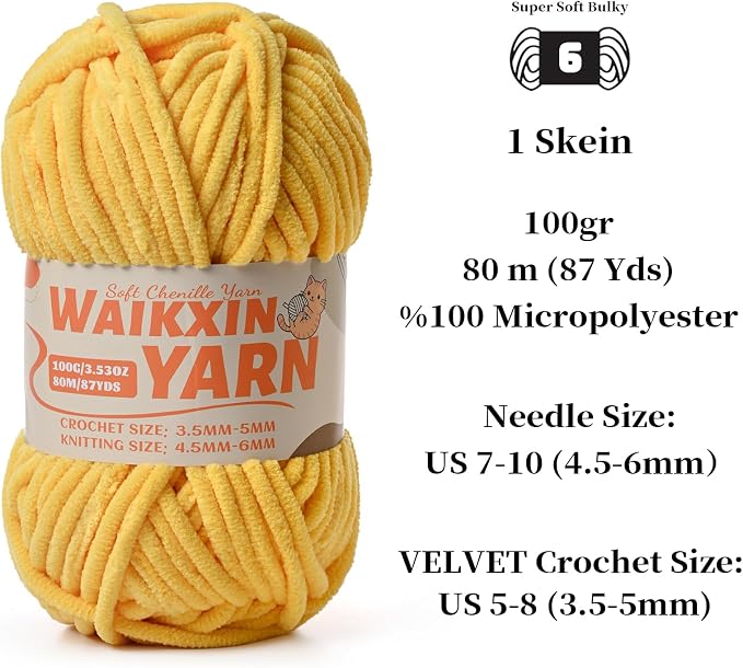 （2 Light Yellow） 2 Pack Super Soft Fuzzy Chenille Chunky Yarn for Crocheting, 200g (175yds) Fluffy Velvet Yarn for Hand Knitting Baby Blankets Weaving Craft