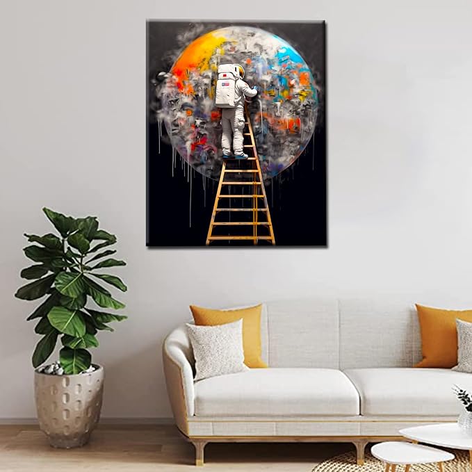 DIY Paint by Numbers for Adults Astronaut Painting DIY Digital Oil Painting Acrylic Paint Outer Space Graffiti Painting Kits Canvas Wall Art Astronaut Graffiti Room Decor 16x20 Inch（without Frame ）