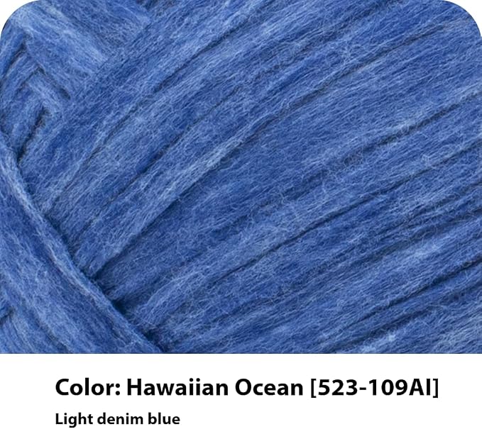 Lion Brand Yarn, Rewind Bulky Flat Tape Yarn for Crochet, Knitting and Crafts, Hawaiian Ocean, 1 Pack, Soft Fiber for Bags, Summer Hats, and Shawls, Denim Blue
