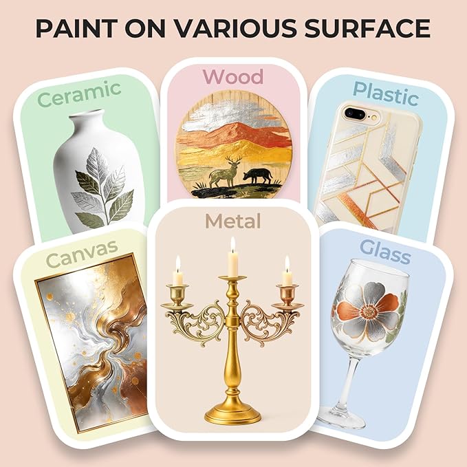 Nicpro 12 Colors Metallic Acrylic Paint Set, Gold Leaf Paint