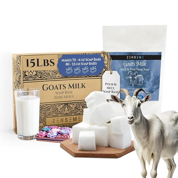 15 LBS Goats Milk Soap Base, Melt and Pour Supplies Kit for Soap Making | SLS/SLES & PEG free | Gentle & Foamy Ingredients | Make Your Own Bulk For Adult Soapmaker - Easy to Cut