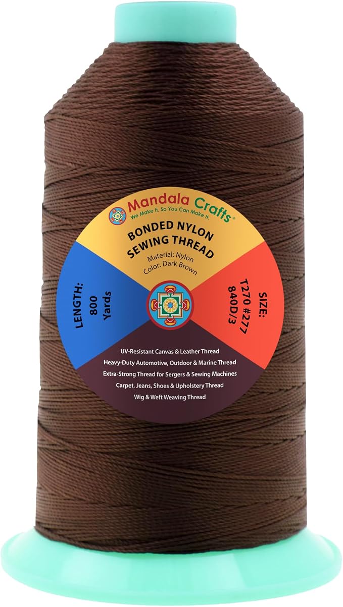 Mandala Crafts Size 277 840D T270 Dark Brown Bonded Nylon Thread, 800 YDs