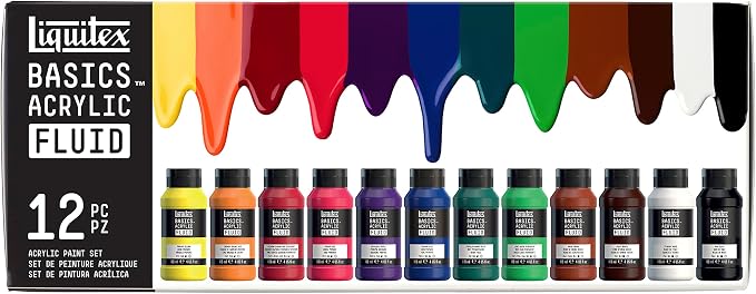 Liquitex BASICS Acrylic Fluid Paint, 6 x 118ml (4-oz.) Bottle Set | Super Versatile, Fine Art Pigments; Fluid Consistency, Vibrant satin colors, Permanent, Lightfast, Water-Resistant Finish