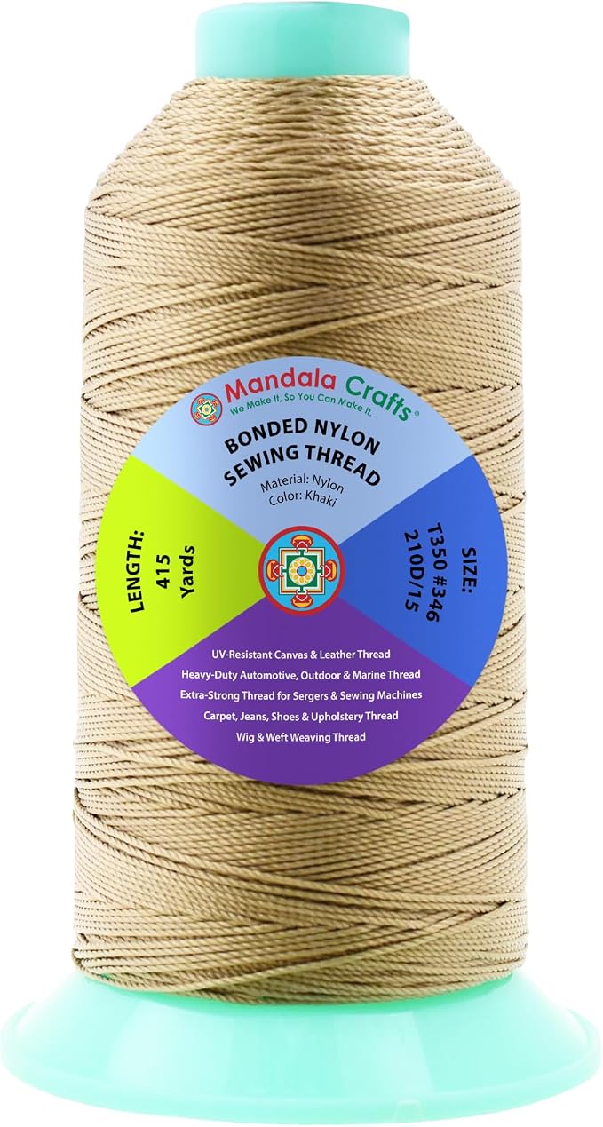 Mandala Crafts Size 346 210D T350 Khaki Bonded Nylon Thread, 415 YDs