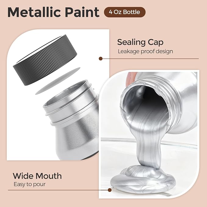 Nicpro Metallic Silver Acrylic Paint, 4oz/120ml Silver Leaf Paint