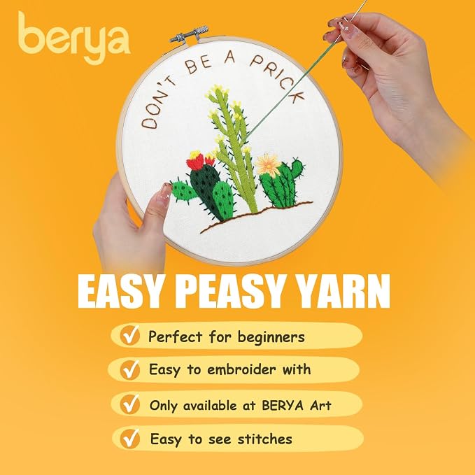 BERYA Cactus Embroidery Kit Including Video Step by Step Instructions Embroidery Hoop,Color Threads and Embroidery Scissors for Beginners-Handmade Needlepoint Kits for Adults