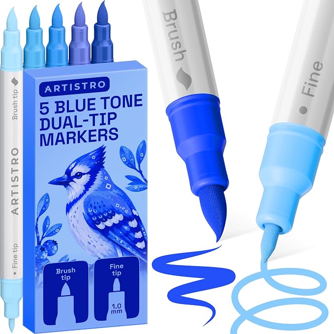 ARTISTRO 5 Blue Tones Dual-Tip Acrylic Paint Marker Pens for Drawing | For Fabric, Rock, Glass, Wood, & Molds, Arts & Crafts Gift for Adults, Teens, & Kids, Classroom Must Haves & School Supplies