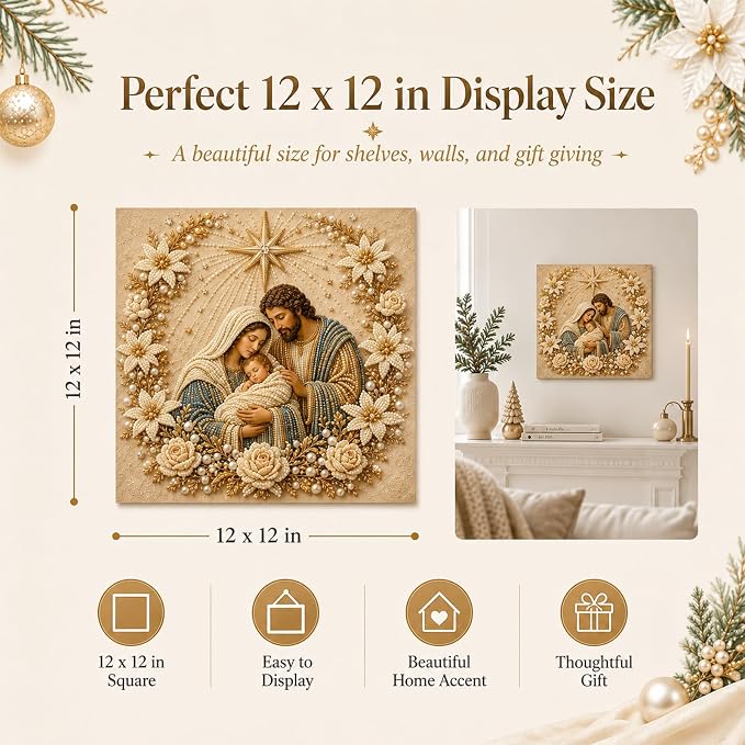 DIY Christmas Pearl Diamond Painting Kit, 5D Pearl Art Craft for Adults and Beginners, Christmas Church and Jesus Wall Decor, Holiday Gifts, 12 x 12 Inch (Jesus Design B)