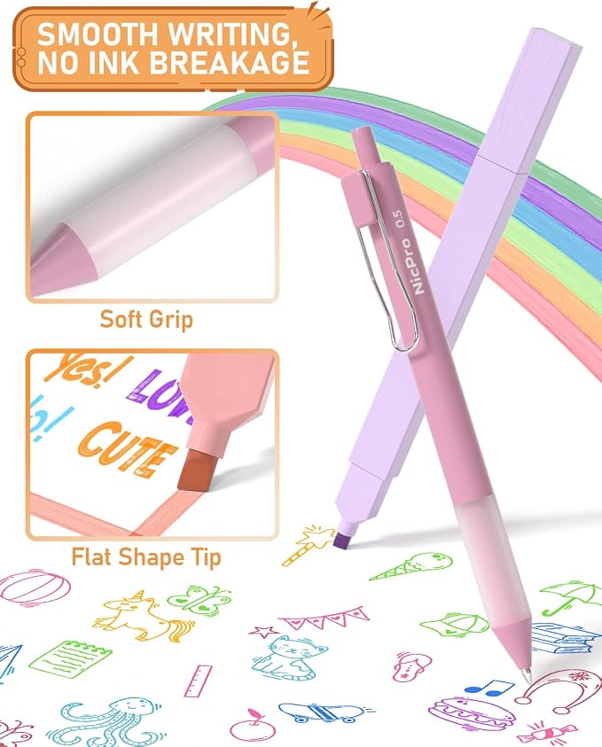 Nicpro Aesthetic Highlighters and Gel Pen set with Case, 33PCS