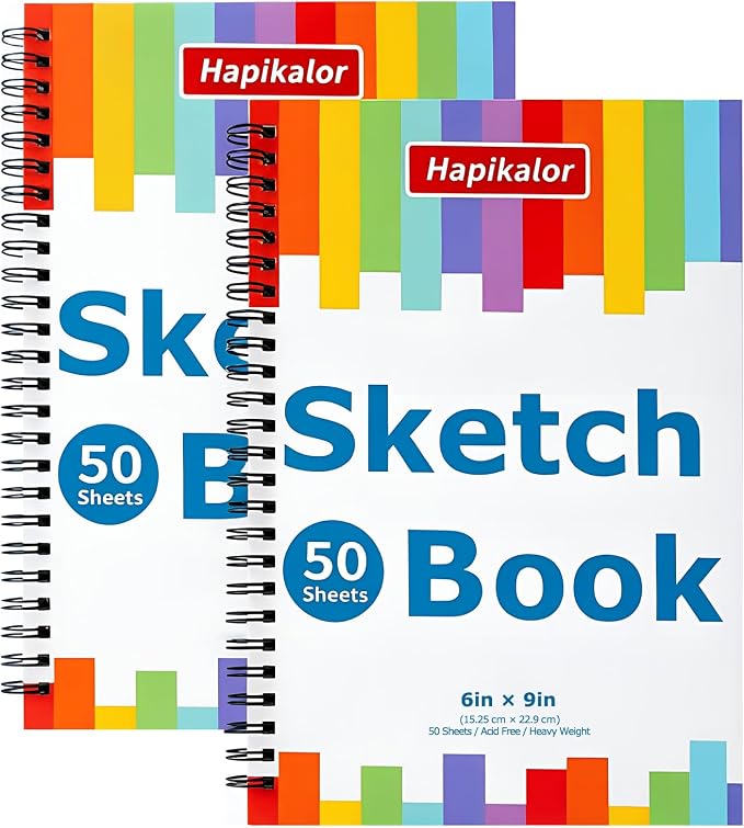 6" x 9" Sketch Book, 2-Pack 50 Sheets 68lb/100gsm, Spiral Bound Sketchbook | Acid-Free Sketch Pad, Mixed Media Sketchbook, Drawing Paper, Drawing Pad for Kids Artists Beginners, Mixed Media Paper