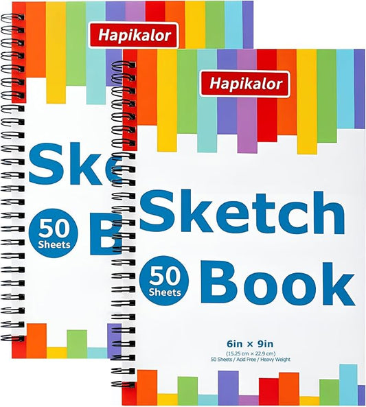 6" x 9" Sketch Book, 2-Pack 50 Sheets 68lb/100gsm, Spiral Bound Sketchbook | Acid-Free Sketch Pad, Mixed Media Sketchbook, Drawing Paper, Drawing Pad for Kids Artists Beginners, Mixed Media Paper