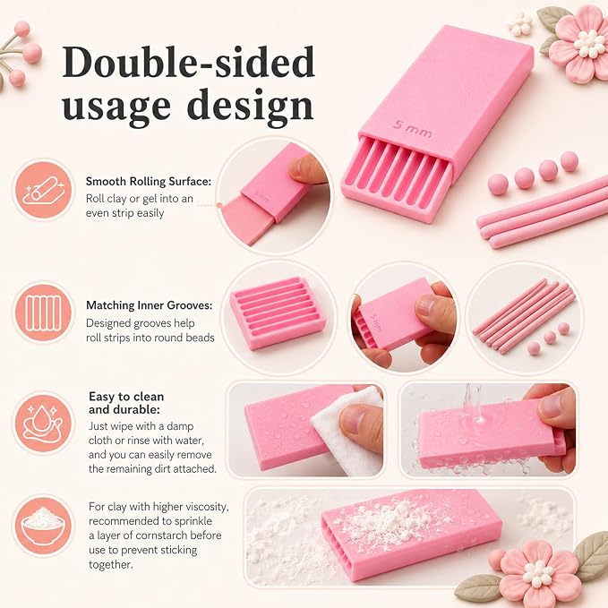 Mini Polymer Clay Bead Maker（2＆2.5＆3mm）, 3D Print Clay Ball Maker, 3D Ball Maker for Nails, Clay Beads Roller Bead Shaping Tool Clay Molds for Jewelry Making DIY Bracelet Necklace Craft（Pink）
