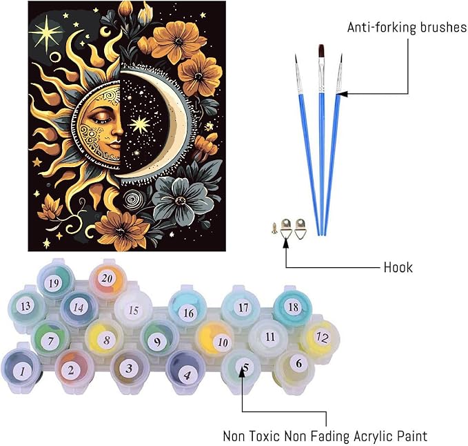 Celestial Body Paint by Numbers Kit for Adults Beginner with Framed,Sun and Moon Easy Adult Paint by Number Kits on Canvas DIY Painting for Beginners Art by Numbers for Home Wall Decor 10x12 Inch