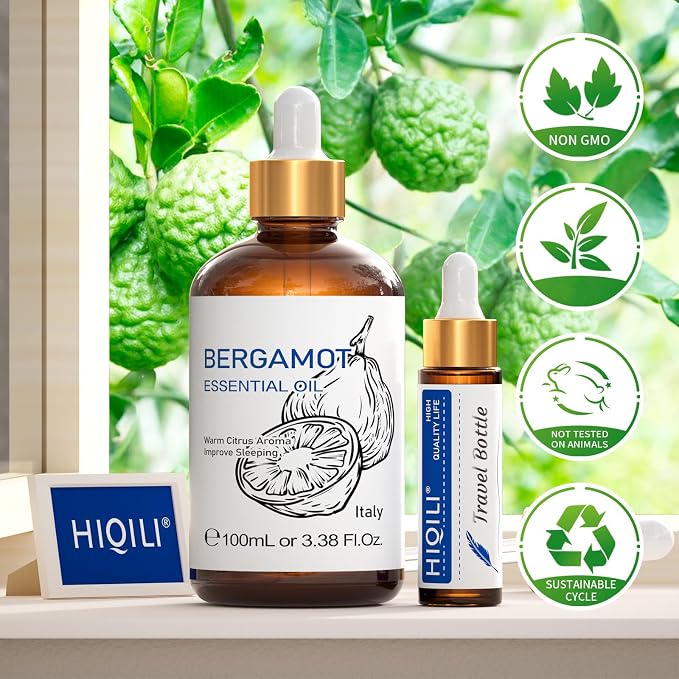 HIQILI Bergamot Essential Oil for Diffuser, Skin & Hair