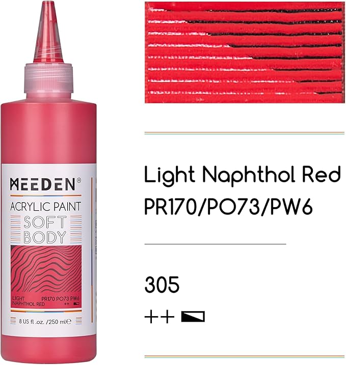 MEEDEN Soft Body Acrylic Paint: Naphthol Red Light Bulk Color 250ml/8.45oz