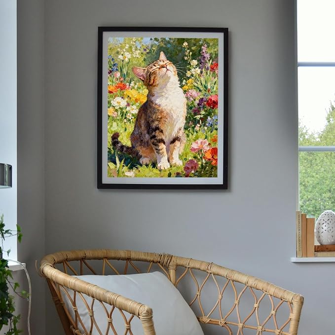 MBNTJHT Cat Paint by Numbers Kit for Adults Beginner,Cat and Flower Paint by Number Kits on Canvas,DIY Acrylic Oil Painting Art Crafts Kit for Home Wall Decor 16X20 Inch.