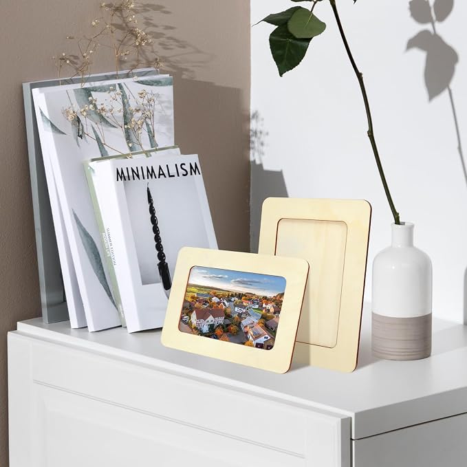 VOKOY 30 Pack Wooden Picture Frames for Crafts, 4" x 6" Photos DIY Wood Frames for Crafting,Unfinished Standing Photo Frames DIY Crafts Wood Decorate for Birthday Party Gifts