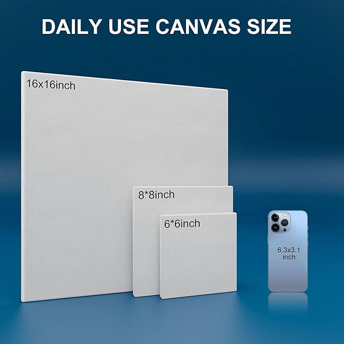 Stretched Canvases for Painting 8x8 Inch 7-Pack, 10 oz Triple Primed Acid-Free 100% Cotton Blank Canvas, Square Canvas for Oil Paint Acrylics Pouring & Wet Art Media, Pour Painting