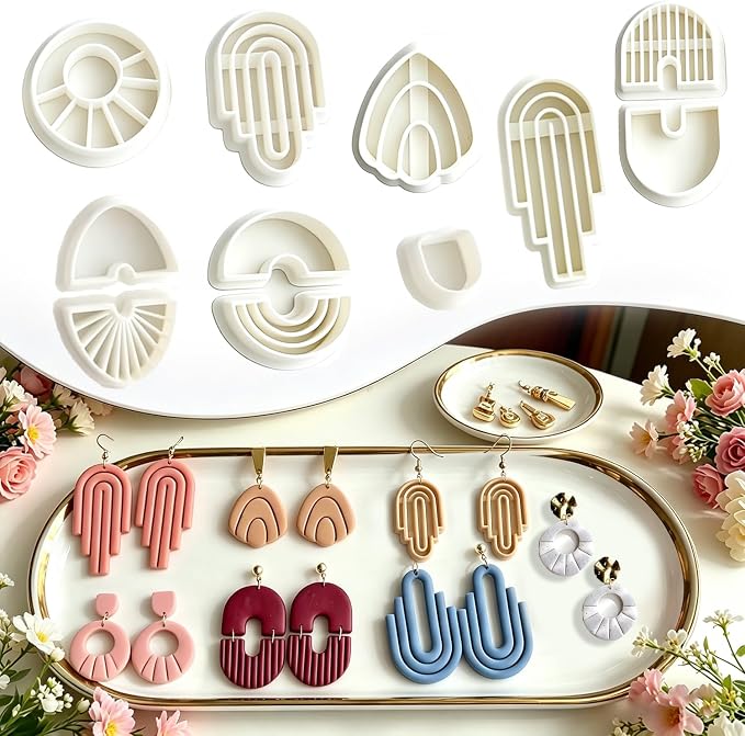 11 Pcs Modern Geometric Polymer Clay Cutters Set - Arch, Fan & Abstract Shape Clay Cutters for Polymer Clay Jewelry Making, Fit Valentine's Day Gift，Gifts for Wife, Friends & Sisters