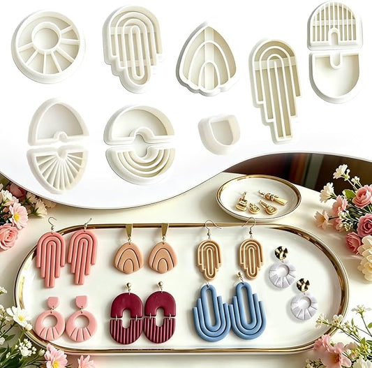 11 Pcs Modern Geometric Polymer Clay Cutters Set - Arch, Fan & Abstract Shape Clay Cutters for Polymer Clay Jewelry Making, Fit Valentine's Day Gift，Gifts for Wife, Friends & Sisters