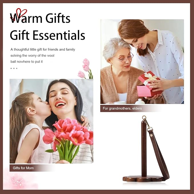 Wrist Yarn Holder - Portable Wooden Yarn Holder with Leather Wristband and Shoulder Strap, Yarn Spinner and Ball Minder Stand for Crocheting, Knitting Accessories Organizer(B)