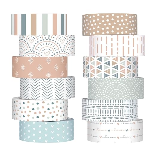 12 Rolls Floral Washi Tape Set,Morandi Tones,Boho | Watercolor Flowers Design for Scrapbook Journal DIY Craft School Supplies, 15 mm Vintage Decorative Masking Washi Tapes