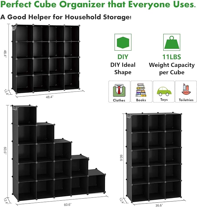 C&AHOME 16 Cube Storage Organizer Cube Shelves Units Storage Cubes, Black