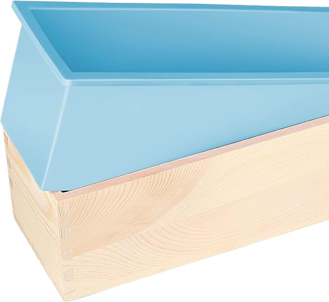 ZOENHOU 4 PCS 42oz Blue Soap Molds with 4 Wooden Lids, Flexible Rectangular Silicone Soap Making Molds Kit with Wood Box DIY Tool Set for Soap Making Supplies
