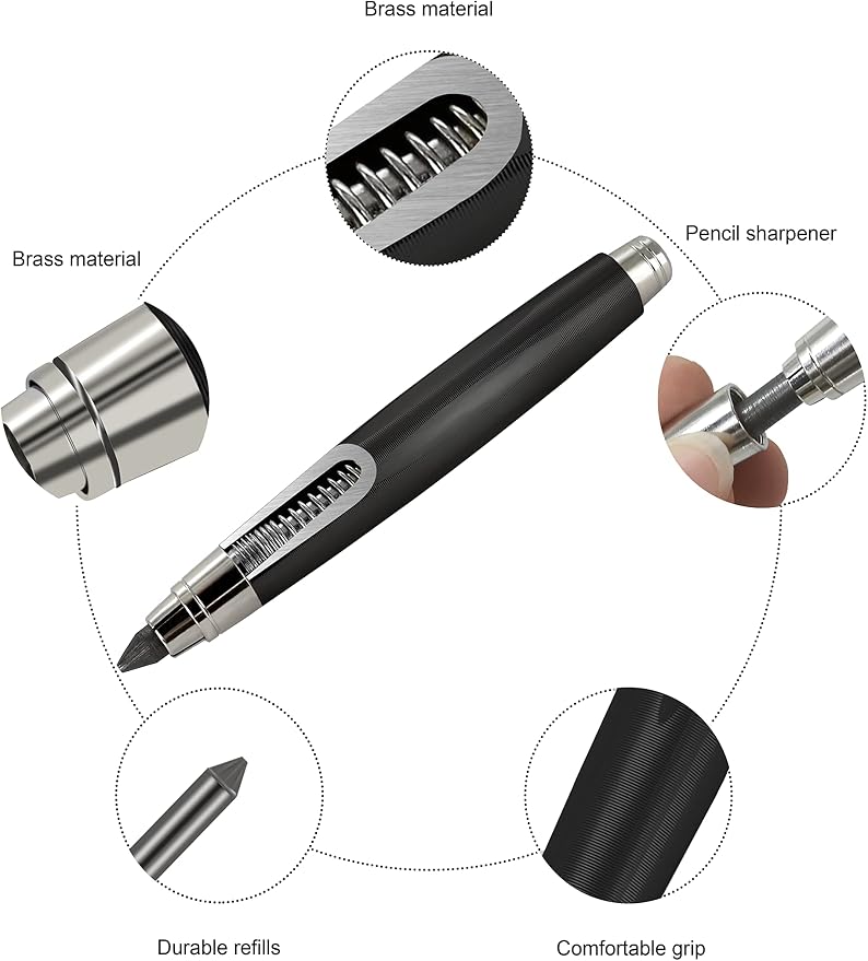 WSD Sketch Up 5.6mm Mechanical Pencil Mechanical Clutch with Built Sharpener (Black)
