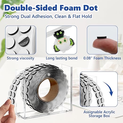 400 PCS 2mm Double Sided Foam Dots with Acrylic Box 0.4" Foam Round Dots 3D Craft Foam Tape Dual Adhesive Foam Mounts Foam Pop Dots for Art Crafts DIY(Black with Box,0.4" Diameter,2mm Thick)