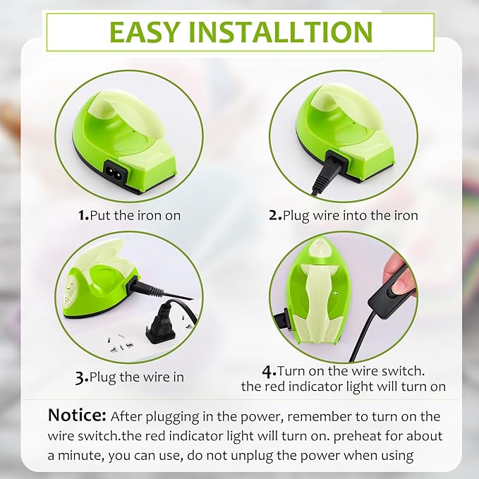 Honoson Mini Craft Iron with Charging Base Tiny,Green Series